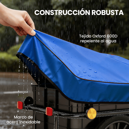 HOMCOM Reboque de Bicicleta para Carga 40 kg Carrinho de Mão com Cobertura de Tecido Oxford Impermeável Refletores Estrutura de Aço e Alças para Transporte de Bagagens 144x59x80 cm Azul