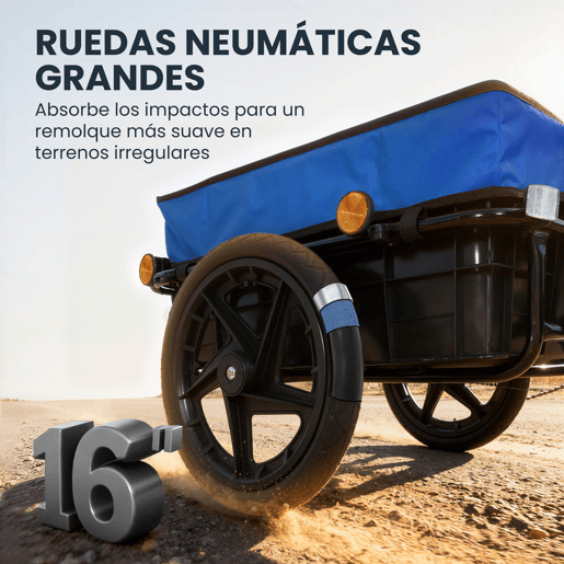 HOMCOM Reboque de Bicicleta para Carga 40 kg Carrinho de Mão com Cobertura de Tecido Oxford Impermeável Refletores Estrutura de Aço e Alças para Transporte de Bagagens 144x59x80 cm Azul