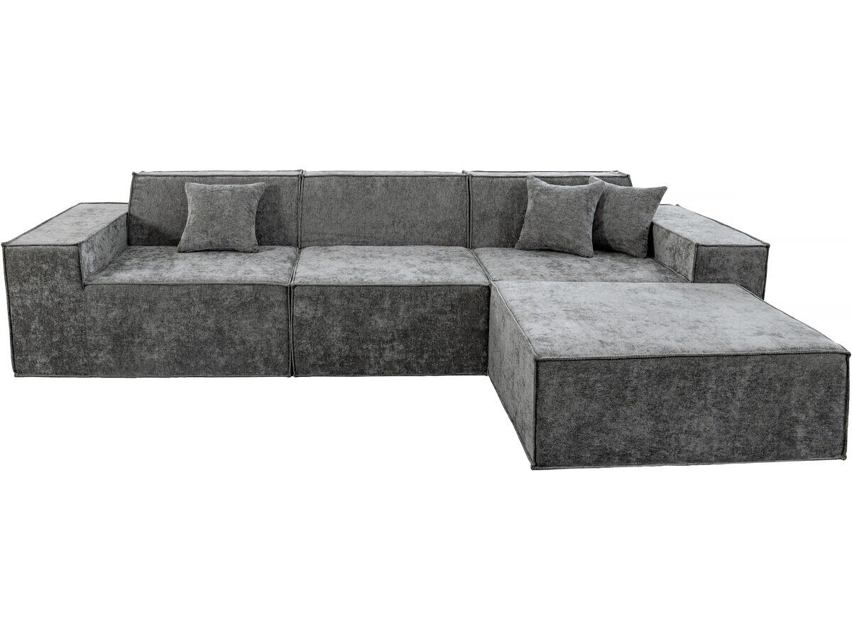 Sofá modular recto con otomana en tela texturizada