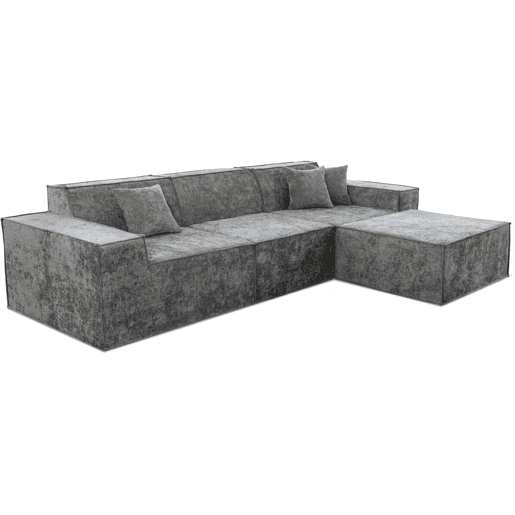 Sofá modular reto com pufe em tecido texturado Lusso - 4 lugares - Cinza