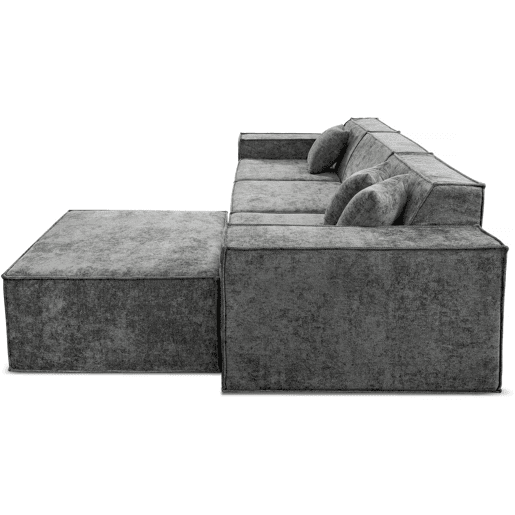 Sofá modular reto com pufe em tecido texturado Lusso - 4 lugares - Cinza