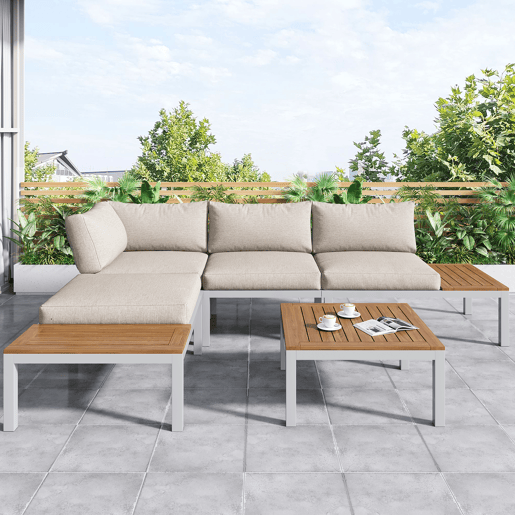 Conjunto de jardim com 2 sofás e mesa de centro,bege Conjunto de jardim com 2 sofás e mesa de centro,bege