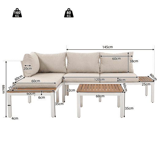 Conjunto de jardim com 2 sofás e mesa de centro,bege Conjunto de jardim com 2 sofás e mesa de centro,bege