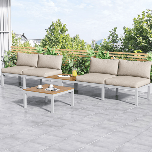 Conjunto de jardim com 2 sofás e mesa de centro,bege Conjunto de jardim com 2 sofás e mesa de centro,bege