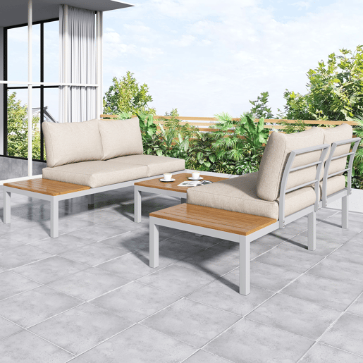 Conjunto de jardim com 2 sofás e mesa de centro,bege Conjunto de jardim com 2 sofás e mesa de centro,bege