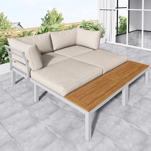 Conjunto de jardim com 2 sofás e mesa de centro,bege Conjunto de jardim com 2 sofás e mesa de centro,bege