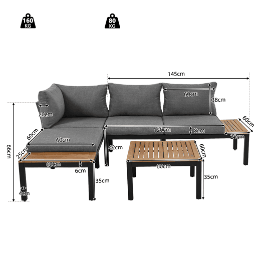 Conjunto de jardim com 2 sofás e mesa de centro,cinza Conjunto de jardim com 2 sofás e mesa de centro,cinza