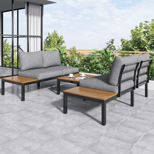 Conjunto de jardim com 2 sofás e mesa de centro,cinza Conjunto de jardim com 2 sofás e mesa de centro,cinza