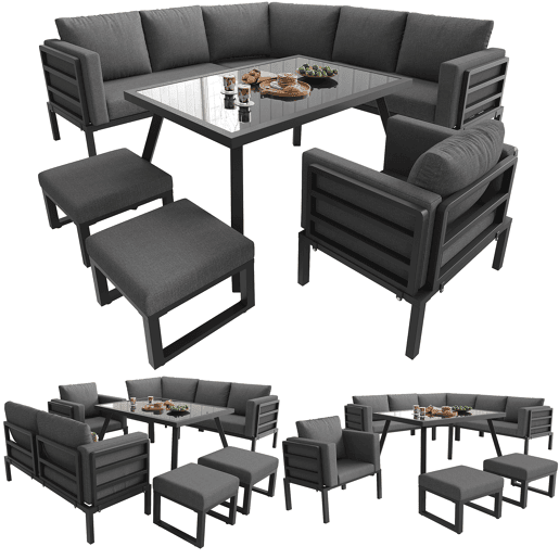 Conjunto de jardim com 3 sofás,poltrona e mesa,cinza Conjunto de jardim com 3 sofás,poltrona e mesa,cinza