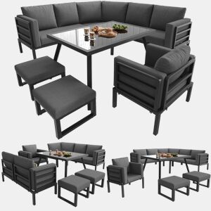 Conjunto de jardim com 3 sofás,poltrona e mesa,cinza