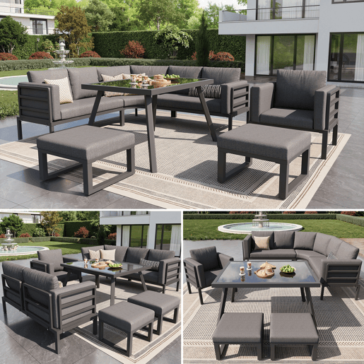 Conjunto de jardim com 3 sofás,poltrona e mesa,cinza Conjunto de jardim com 3 sofás,poltrona e mesa,cinza