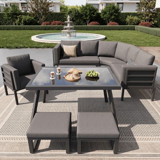 Conjunto de jardim com 3 sofás,poltrona e mesa,cinza Conjunto de jardim com 3 sofás,poltrona e mesa,cinza