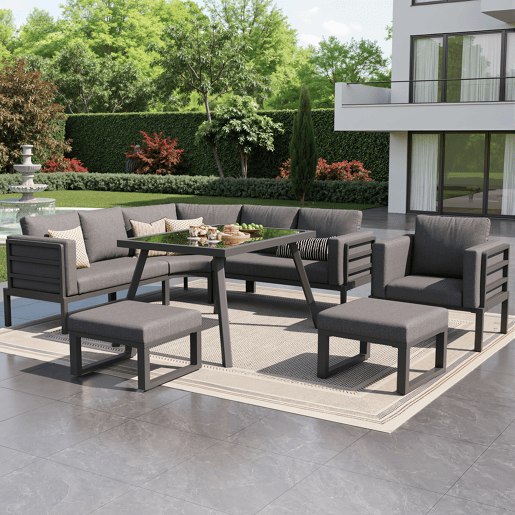 Conjunto de jardim com 3 sofás,poltrona e mesa,cinza Conjunto de jardim com 3 sofás,poltrona e mesa,cinza