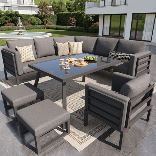 Conjunto de jardim com 3 sofás,poltrona e mesa,cinza Conjunto de jardim com 3 sofás,poltrona e mesa,cinza