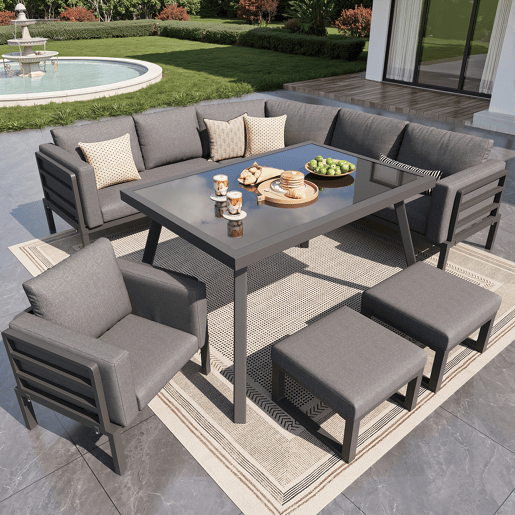 Conjunto de jardim com 3 sofás,poltrona e mesa,cinza Conjunto de jardim com 3 sofás,poltrona e mesa,cinza