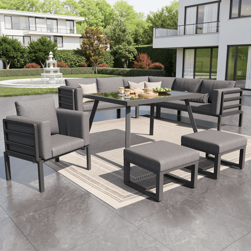 Conjunto de jardim com 3 sofás,poltrona e mesa,cinza Conjunto de jardim com 3 sofás,poltrona e mesa,cinza