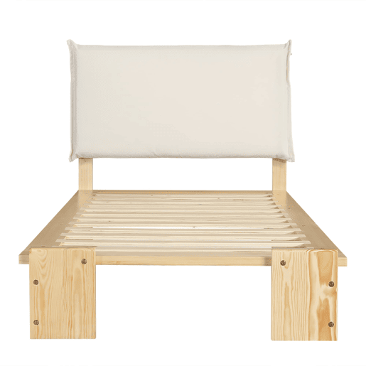 Cama individual 90x200 cm - cabeceira acolchoada, estrado estável, pés largos - natural