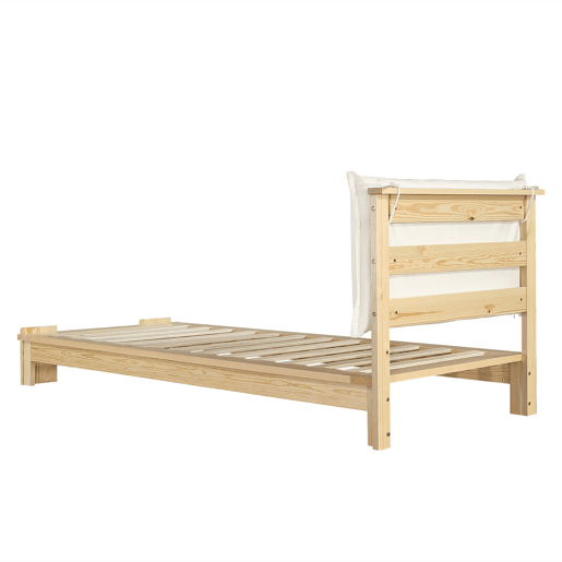Cama individual 90x200 cm - cabeceira acolchoada, estrado estável, pés largos - natural