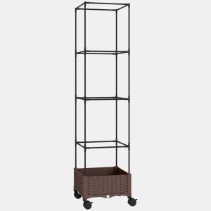 Outsunny Floreira com Treliça Ajustável Floreira Exterior com Rodas Bloqueáveis para Plantas Trepadeiras com Orifícios de Drenagem Floreira Elevada para Jardim Pátio Terraço 40x40x165 cm Castanho