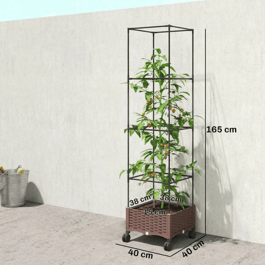 Outsunny Floreira com Treliça Ajustável Floreira Exterior com Rodas Bloqueáveis para Plantas Trepadeiras com Orifícios de Drenagem Floreira Elevada para Jardim Pátio Terraço 40x40x165 cm Castanho