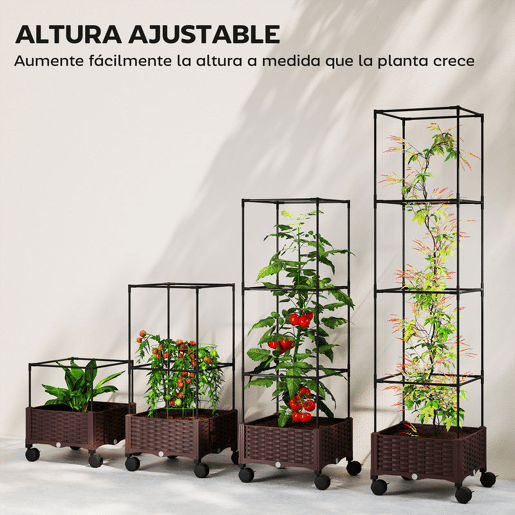 Outsunny Floreira com Treliça Ajustável Floreira Exterior com Rodas Bloqueáveis para Plantas Trepadeiras com Orifícios de Drenagem Floreira Elevada para Jardim Pátio Terraço 40x40x165 cm Castanho