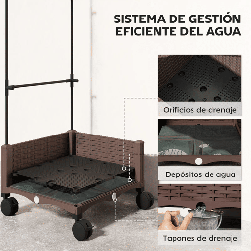 Outsunny Floreira com Treliça Ajustável Floreira Exterior com Rodas Bloqueáveis para Plantas Trepadeiras com Orifícios de Drenagem Floreira Elevada para Jardim Pátio Terraço 40x40x165 cm Castanho