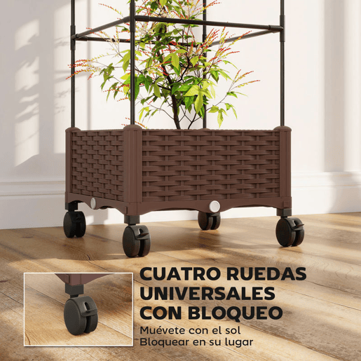 Outsunny Floreira com Treliça Ajustável Floreira Exterior com Rodas Bloqueáveis para Plantas Trepadeiras com Orifícios de Drenagem Floreira Elevada para Jardim Pátio Terraço 40x40x165 cm Castanho