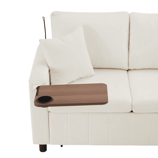 Sofá de canto para 4 pessoas 205x205 cm - Chenille, cama, pufe, candeeiro, USBType-C, mesa oculta - Bege