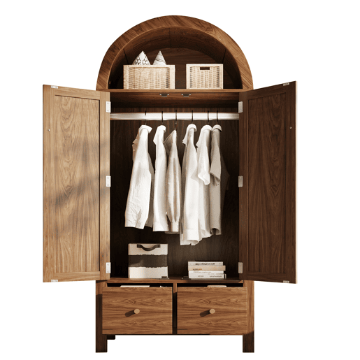 Roupeiro de madeira maciça com 2 portas batentes e 2 gavetas,noz Roupeiro de madeira maciça com 2 portas batentes e 2 gavetas,noz