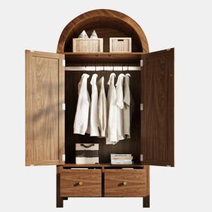 Roupeiro de madeira maciça com 2 portas batentes e 2 gavetas,noz