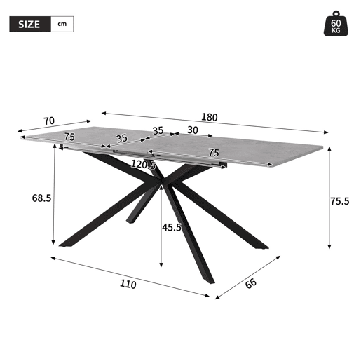 Mesa de jantar extensível retangular 150-180máx. cm de mdf,cinza