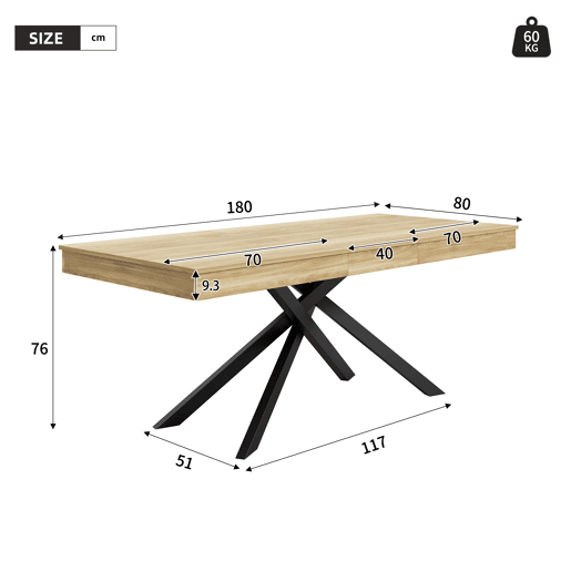 Mesa de jantar extensível retangular 140-180máx. cm de mdf,carvalho Mesa de jantar extensível retangular 140-180máx. cm de mdf,carvalho