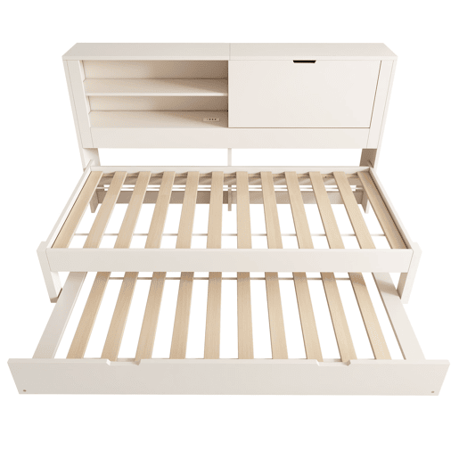 Sofá-cama individual 90x200 - com cama extra, arrumação, USBUSB-C, branco