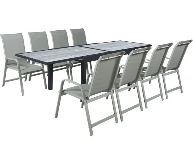 Mesa y sillas de jardín "lagos" de aluminio extensible - 140/280 x 90 x 76 cm - asientos 8 - gris claro
