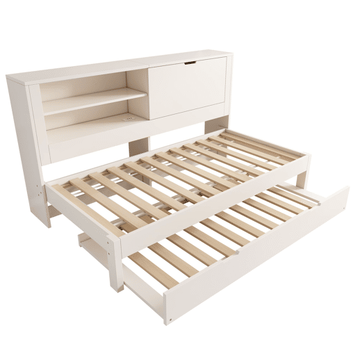 Sofá-cama individual 90x190 cm - com cama extra, arrumação, USBUSB-C, sem colchão - branco