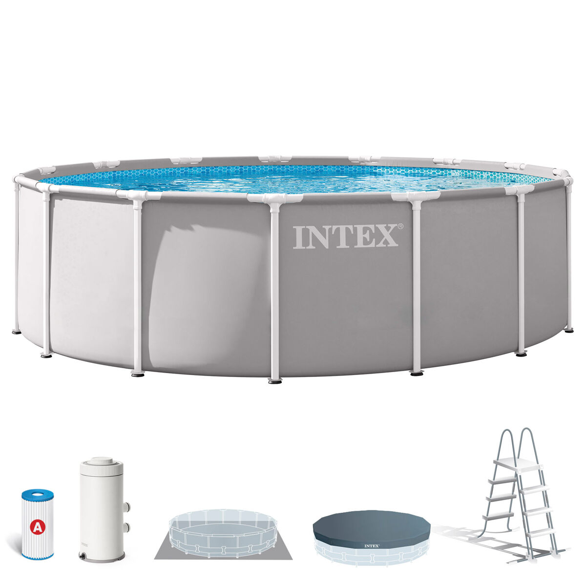 Intex piscina desmontable redonda prism frame 4,5 metros con depuradora y escalera