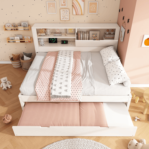 Sofá-cama duplo 140x190 cm - com cama extra 90x190, arrumação, USB - Branco