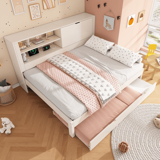 Sofá-cama duplo 140x190 cm - com cama extra 90x190, arrumação, USB - Branco