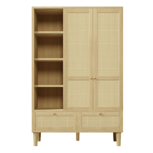 Armário roupário 180x120 - 2 portas, rattan, prateleiras, gavetas, barra para roupas - Carvalho Armário roupário 180x120 - 2 portas, rattan, prateleiras, gavetas, barra para roupas - Carvalho