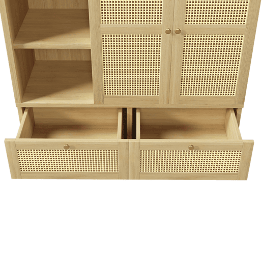Armário roupário 180x120 - 2 portas, rattan, prateleiras, gavetas, barra para roupas - Carvalho Armário roupário 180x120 - 2 portas, rattan, prateleiras, gavetas, barra para roupas - Carvalho