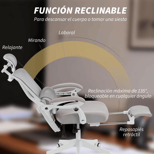 HOMCOM Cadeira de Escritório de Malha Reclinável com Apoio de Cabeça, Suporte Lombar, Apoio para os Pés e Altura Regulável, Cinzento Claro, 120 kg HOMCOM Cadeira de Escritório de Malha Reclinável com Apoio de Cabeça, Suporte Lombar, Apoio para os Pés e Altura Regulável, Cinzento Claro, 120 kg