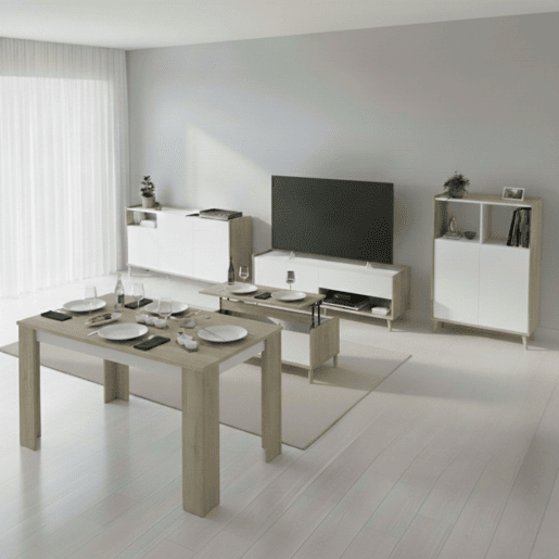 Conjunto de sala de estar Azzaro, composto por móvel para TV, mesa de centro