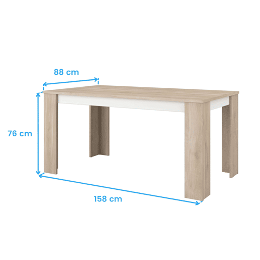 Mesa de jantar fixa Azzaro, mesa de sala de estar em carvalho japonês e branco fosco, 158x76x88 cm