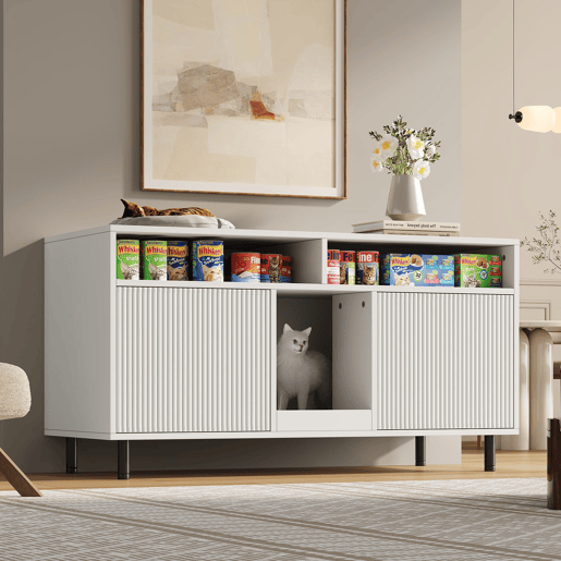 Armário para caixa de areia 120x50x66 cm - com tapete coletor e prateleiras - Branco