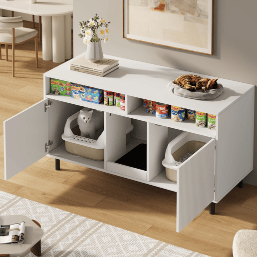 Armário para caixa de areia 120x50x66 cm - com tapete coletor e prateleiras - Branco