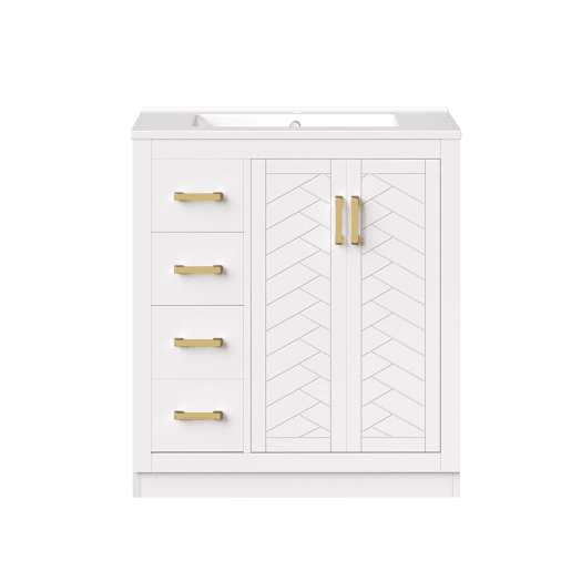 Móvel de lavatório 76,5x46,5x84,5 cm - 3 gavetas, prateleira lateral, fecho suave, cerâmica - Branco