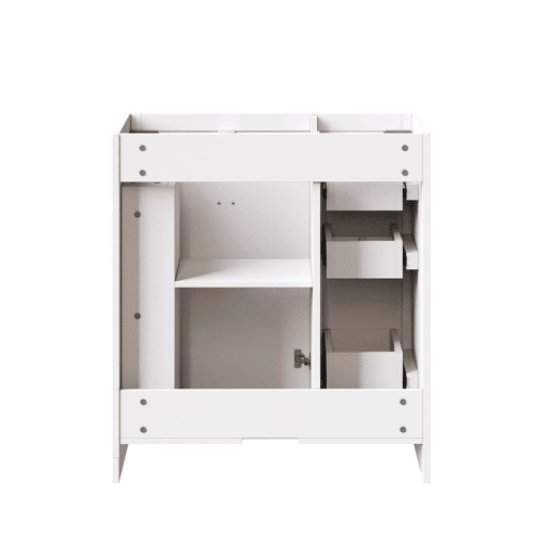 Móvel de lavatório 76,5x46,5x84,5 cm - 3 gavetas, prateleira lateral, fecho suave, cerâmica - Branco