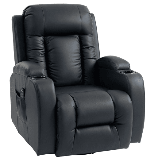 HOMCOM Poltrona de Massagem Reclinável até 145° Poltrona Relax com 8 Pontos de Massagem por Vibração Função de Aquecimento Giratória e Controlo Remoto 82x99x103 cm Preto HOMCOM Poltrona de Massagem Reclinável até 145° Poltrona Relax com 8 Pontos de Massagem por Vibração Função de Aquecimento Giratória e Controlo Remoto 82x99x103 cm Preto
