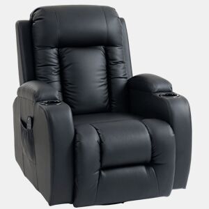 HOMCOM Poltrona de Massagem Reclinável até 145° Poltrona Relax com 8 Pontos de Massagem por Vibração Função de Aquecimento Giratória e Controlo Remoto 82x99x103 cm Preto