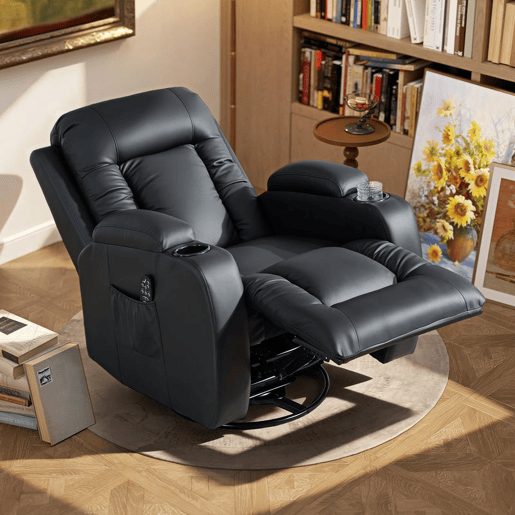 HOMCOM Poltrona de Massagem Reclinável até 145° Poltrona Relax com 8 Pontos de Massagem por Vibração Função de Aquecimento Giratória e Controlo Remoto 82x99x103 cm Preto HOMCOM Poltrona de Massagem Reclinável até 145° Poltrona Relax com 8 Pontos de Massagem por Vibração Função de Aquecimento Giratória e Controlo Remoto 82x99x103 cm Preto